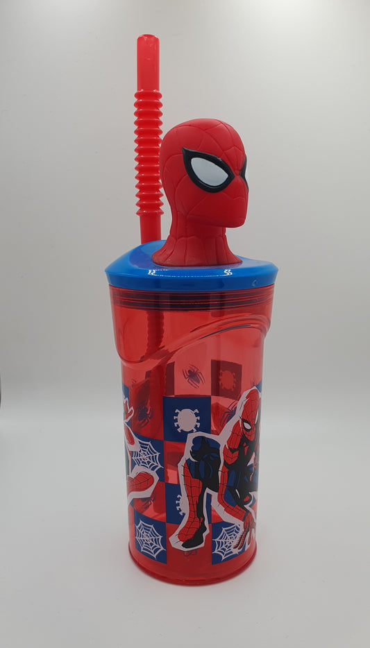 Verre 3D Marvel,  tête Spiderman + paille