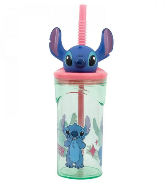 verre 3D disney tete Stitch paille plastique